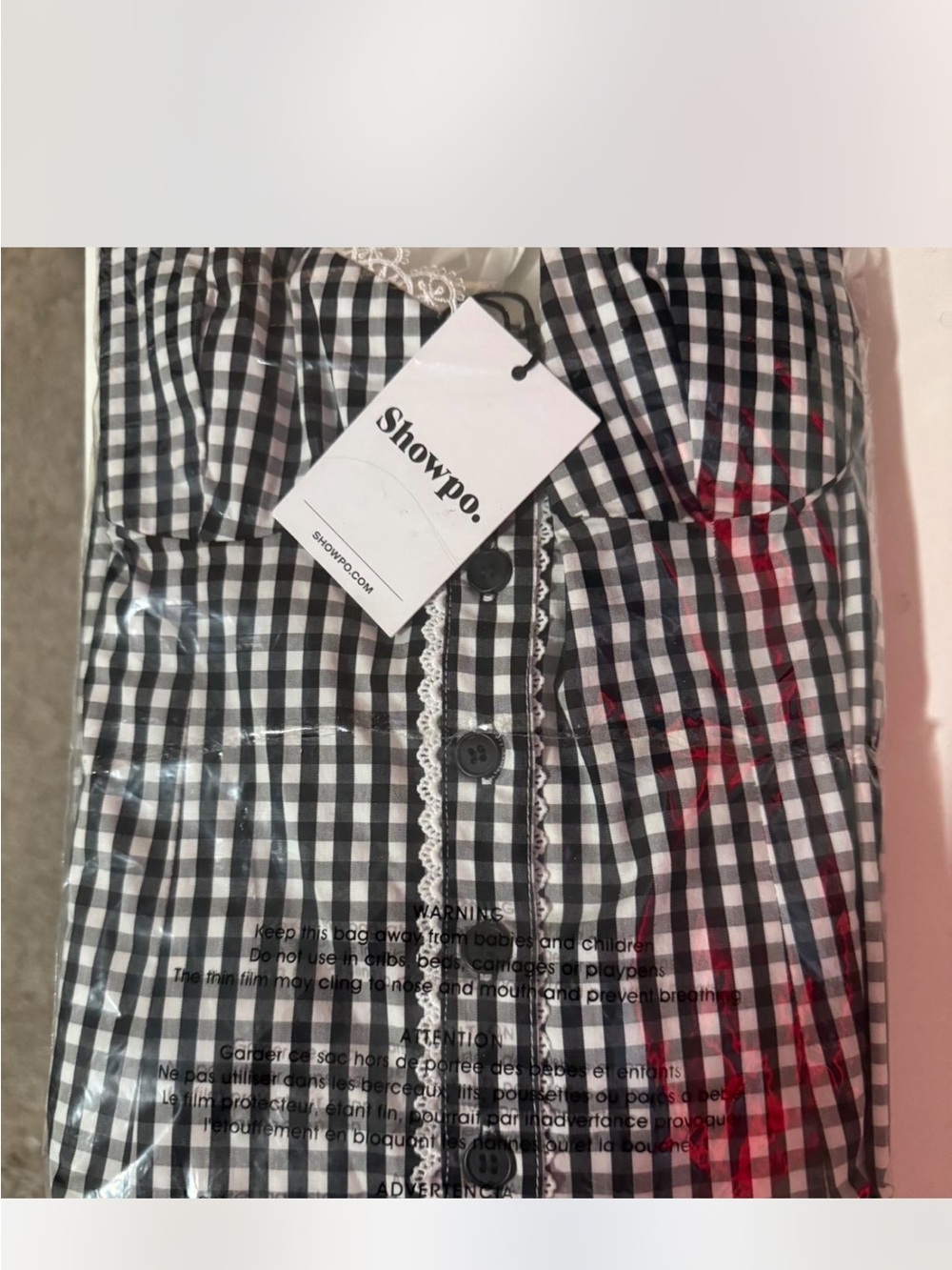 Black & White Gingham Button-Front Midi Dress with Slit - Picture 2 of 2
